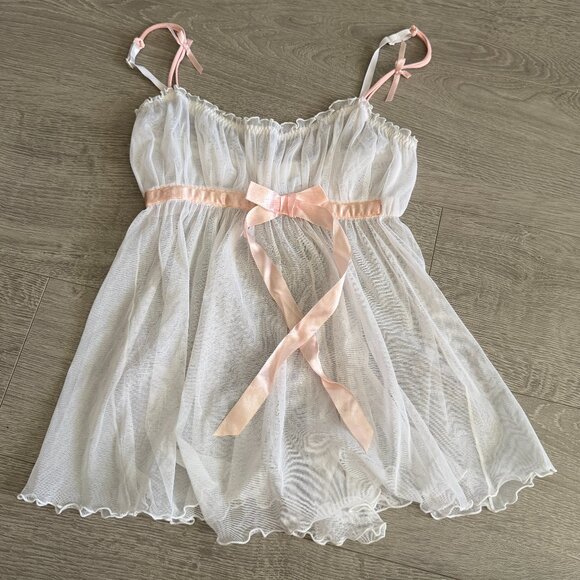 Rampage Other - Rampage Sheer White Babydoll Lingerie Pink Satin Bow S